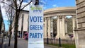 Vote Green Party advertisement at Belfast City Hall - BELFAST, UK - APRIL 25, 2022