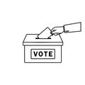 Vote. Hand putting paper in the ballot box. Voting concept in outline style on an isolated background. EPS 10 vector