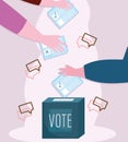 vote, hands pushing ballot in box election