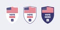 Vote here badges. Election and voting icons. Voting in election. Vector scalable graphics Royalty Free Stock Photo