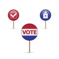 Vote here, voting map pins, location markers. Polling place. The US presidential election 2020. Vector illustration