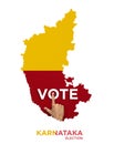 VOTE FOR KARNATAKA, male Indian Voter Hand with a voting sign or ink pointing out, Voting sign on fingertip Indian Voting ,