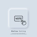 Vote logo. Online vote icon. Hand click on vote button line icon. Vector. UI icon. Neumorphic UI UX white user interface web