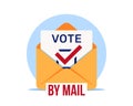 Vote by mail, vector icon. Distant voting. Open envelope with a ballot paper