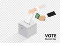 Vote with money in hand of a woman, corruption vector isolated on transparency background Royalty Free Stock Photo