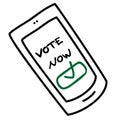 Vote now doodle vector illustration, voting with mobile device, new technology for elections in democracy system Royalty Free Stock Photo