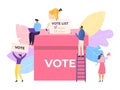 Vote by paper ballot in democracy election, vector illustration. People character voting at campaign choice to Royalty Free Stock Photo