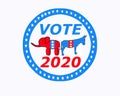 Vote 2020 is in progress and illustrated with the Democratic Donkey and Republican elephant