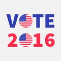 Vote 2016 red blue text Badge button icon with American flag Star and strip President election day. Voting concept. White Royalty Free Stock Photo