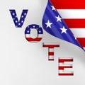 Vote in red white and blue American flag colors page turn background. 3d render