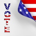 Vote in red, white, and blue American flag colors page turn background.