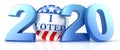 Vote 2020. Red, white, and blue voting pin in 2020 with I Voted text. 3d render