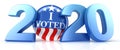 Vote 2020. Red, white, and blue voting pin in 2020 with I Voted text. 3d render