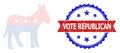 Scratched Vote Republican Round Rosette Bicolor Seal Stamp and Mesh Network Democratic Donkey