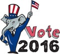 Vote 2016 Republican Mascot Waving Flag Cartoon Royalty Free Stock Photo