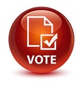 Vote (survey icon) glassy brown round button