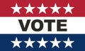Vote on US America election day. VOTE text on american flag colors with patriotic stars background