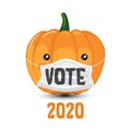 Vote 2020 - vector illustration with cute pumpkin wearing face mask