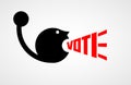 Vote vector lettering. Crying man with raised fist