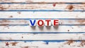 Vote word on rustic wood background with copy space