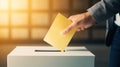Voter Holds Envelope In Hand Above Vote Ballot. Freedom Democracy Concept Royalty Free Stock Photo