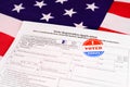 Voter registration application for the 2020 presidential elections, on an American flag background