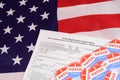 Voter registration application for the 2020 presidential elections, on an American flag background