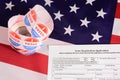 Voter registration application for the 2020 presidential elections, on an American flag background