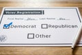 Voter registration card with Democratic party selected - Close Up Royalty Free Stock Photo