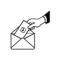 Voter Voting Using Postal Ballot During Election Retro Black and White