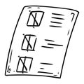 Voting ballot, form, list icon. Vector illustration of a ballot paper with a mark. Blank with a cross mark, a document