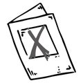 Voting ballot, form, questionnaire icon. Vector illustration of ballot paper. Hand drawn form with a cross mark, document