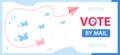 Voting banner vector design. blue website with button. Letters are flying,