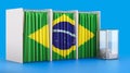 Voting booths with Brazilian flag and ballot box. Election in Brazil, concept. 3D rendering