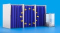 Voting booths with the EU flag and ballot box. Election in the European Union, concept. 3D rendering Royalty Free Stock Photo