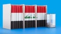 Voting booths with Iraqi flag and ballot box. Election in Iraq, concept. 3D rendering