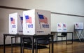 Voting booths at polling station during American elections.