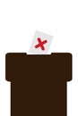 Voting box and ballot with check mark of disagreement. Vector illustration