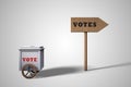 Voting box drive by a billboard in votes demonstrating Searching for votes concept. 3D illustration.