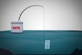 Voting box fishes a vote in the sea demonstrating Election fraud concept. 3D illustration.