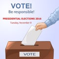 Voting concept - hand putting paper in the ballot box. Elections Royalty Free Stock Photo