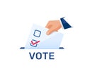 Voting concept, politics and elections illustration. Hand puts voting ballot. Election day Royalty Free Stock Photo