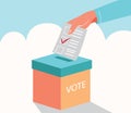 Voting and election box flat concept with hand icon