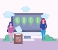 Voting and election concept, women online vote screen box and ballot