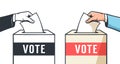 Voting in elections. Hand drops the ballot into the vote box