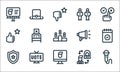 voting elections line icons. linear set. quality vector line set such as microphone, candidate, shield, change, television,