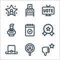 voting elections line icons. linear set. quality vector line set such as negative, search, top hat, medal, calendar, speech,