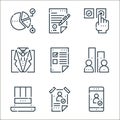 voting elections line icons. linear set. quality vector line set such as smartphone, poster, top hat, rating, vote, suit, vote,