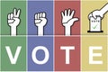 Voting illustrations with colorful graphics, holding hands and placing cards