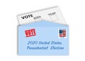 Voting by letter concept - envelope with stamp, address, and voting card with check boxes of candidates Biden and Trump.